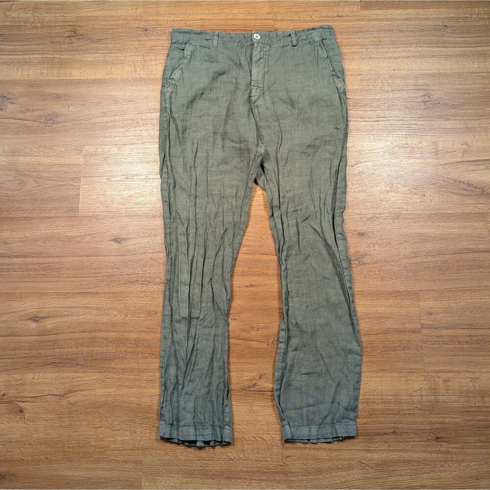 Haris Cotton 100% Linen Pants Women’s Size L Made In Greece Green Beach Resort